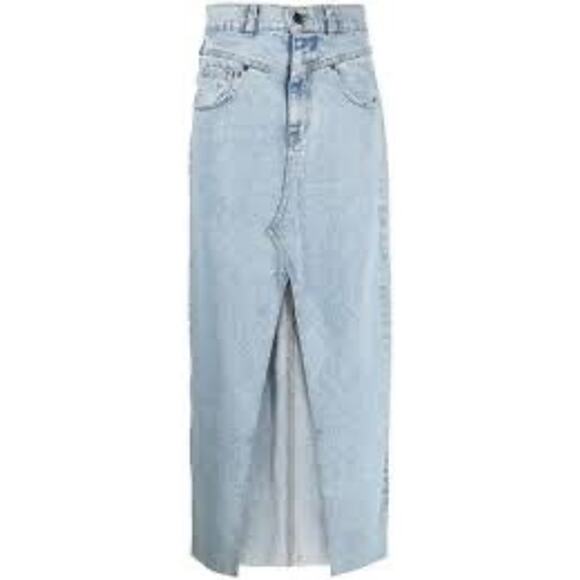 #27b NWT- Cotton:On Front Split Cowboy Denim Maxi Skirt Light Wash Sz:6 - Picture 6 of 6